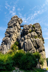 Externsteine rock formation in front of Teutoburg Forest - Teutoburger Wald / Niedersachsen /...