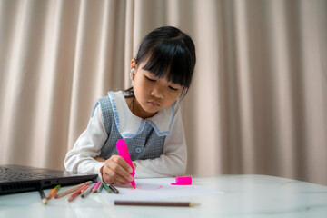 Children learning to draw,Learning fun childhood imagination education.