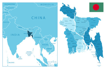 Bangladesh - highly detailed blue map.