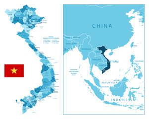 Vietnam - highly detailed blue map.