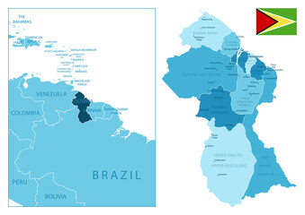 Fototapeta premium Guyana - highly detailed blue map.