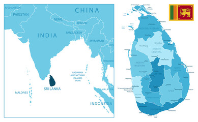 Sri Lanka - highly detailed blue map.
