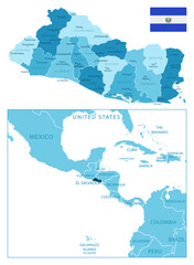 Fototapeta premium El Salvador - highly detailed blue map.