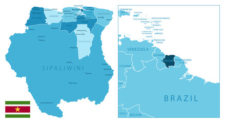 Suriname - highly detailed blue map.