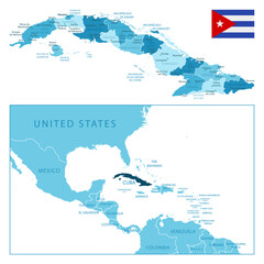 Obraz premium Cuba - highly detailed blue map.