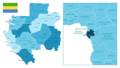 Gabon - highly detailed blue map.