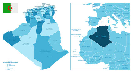 Algeria - highly detailed blue map.