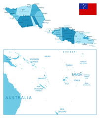 Samoa - highly detailed blue map.