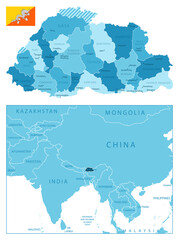 Bhutan - highly detailed blue map.