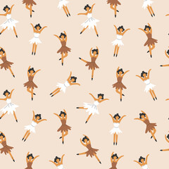 Seamless Pattern.Dancing Ballerinas on Light Background.Vector Illustration