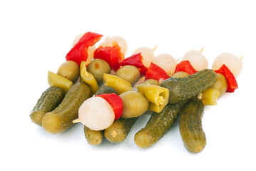 Pickled vegetables on skewers
