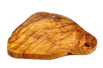 Handmade olive wood cutboard isolated on a white background