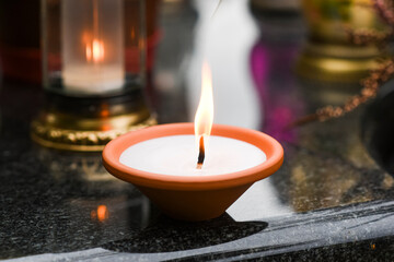 Candles at the Cemetery for the All Saints' Day in Poland.