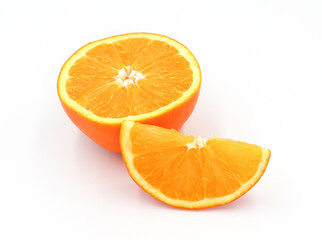 halved orange and green leaves isolated on white background