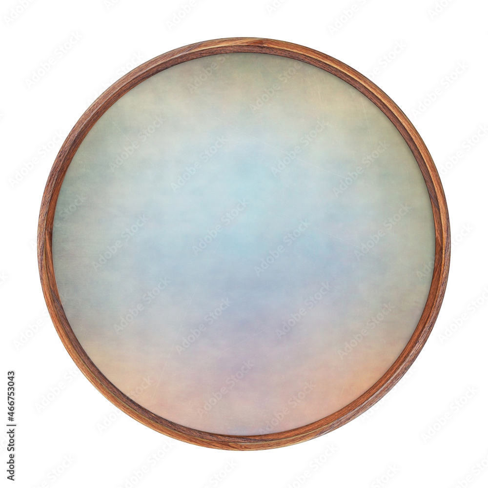 Poster wooden brown frame. empty square frame with colored abstract fill texture isolated on white backgrou