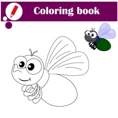 Coloring pages. Cute green fly