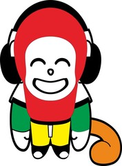 Listening music with headphone cartoon icon illustration. Design isolated flat cartoon style