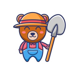 Cute farmer bear with shovel