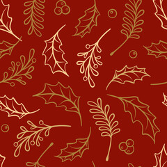 Christmas holiday florals vector seamless pattern