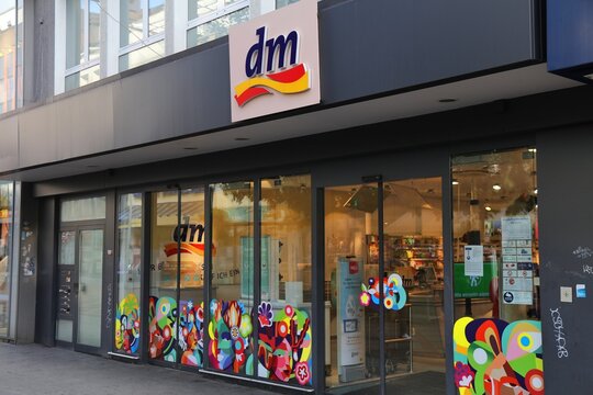 GELSENKIRCHEN, GERMANY - SEPTEMBER 17, 2020: DM Drogerie Markt pharmacy and beauty store in Gelsenkirchen. Total retail sales in Germany amounted to 450 billion EUR in 2013.