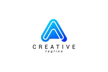 Letter A creative 3d blue colour technological line art business logo