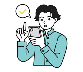 スマートフォンを操作する男性のイラスト素材