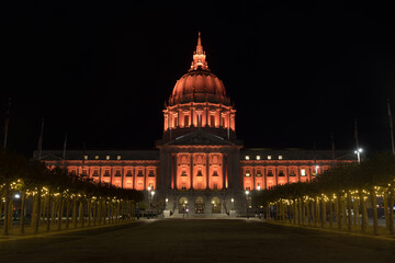 San Francisco City Hall lit in Orange for the Halloween Holiday.
