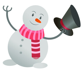  Snowman with hat and scarf christmas character icon isolated on white background. Image for greeting cards.
