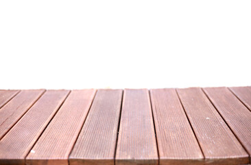 empty wooden table top isolated on white background, used for display or montage your products