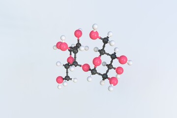 Lactose molecule made with balls, scientific molecular model. 3D rendering