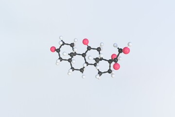 Dihydrocortisone molecule made with balls, isolated molecular model. 3D rendering
