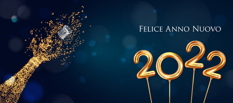 2022 New Year Italian greeting card (Felice Anno Nuovo 2022). Italian 2022 New Year Version. Italian 2022 Happy New Year background.