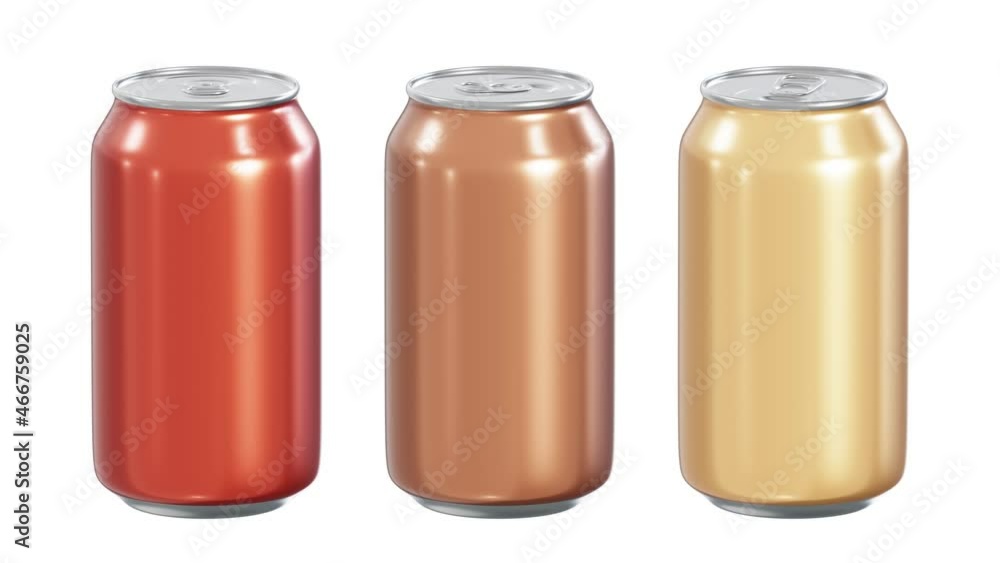 Poster realistic seamless looping 3d animation of three spinning caramel vanilla drink cans rendered in uhd