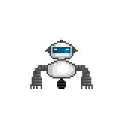 Robot. Artificial Intelligence Related. Android, Humanoid Robot, Thinking Machine. Design for logo, stickers, web, mobile app. Pixel art. Old school computer graphic. 8 bit video game. Game assets.