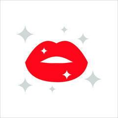 Vector icons of female lips on white background. color editable
