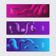 Abstract fluid shapes banner. Softly liquid shape flux, color splash gradient and colorful horizontal banners