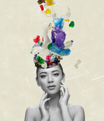 Modern design, contemporary art collage. Inspiration, idea, trendy urban magazine style. Chaos,...