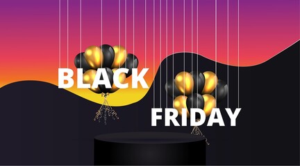 Black Friday luxury concept, Super Sale promo Xmas background. Golden text lettering. New Year and Christmas design.