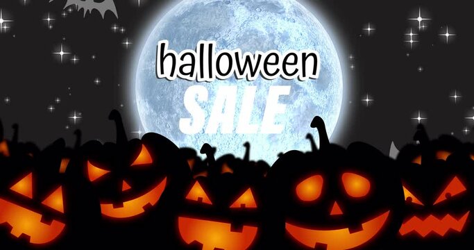 Animation of halloween sale text over pumpkins