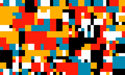 Colorful abstract flat geometric background. Seamless pattern retro Bauhaus style in red, yellow and black color. Decorative modernism design elements.