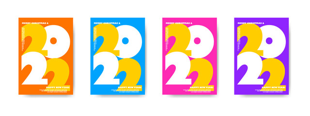 Set of Christmas and New Year cards. Merry Christmas and Happy New Year 2022. Illustration