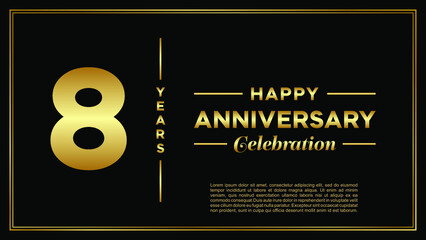 8th years anniversary, vector design for anniversary celebration with gold color on black background, simple and luxury design. logo vector template