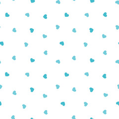 White seamless pattern with blue tiny hearts.