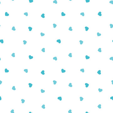 White seamless pattern with blue tiny hearts.