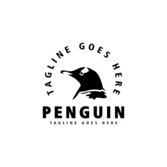 Penguin Logo. Silhouette logo, for Animals, Frozen, vintage retro logo design