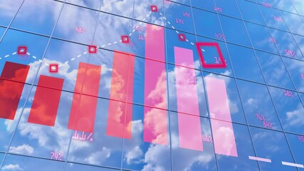 Growing concept of company profit and analyze of stock price per year. Red growth chart of financial index rate. Presentation of the annual report of economy statement and summary of trade efficiency.