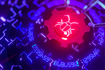 Concept of errors in the firmware of the computer system. 3D render.