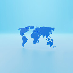 Blue world map 3d illustration isolated on blue background. 3D render