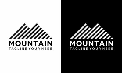 Simple modern mountain adventure logo design vector template on a black and white background.
