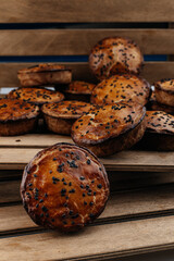 delicious english pies on a wooden background